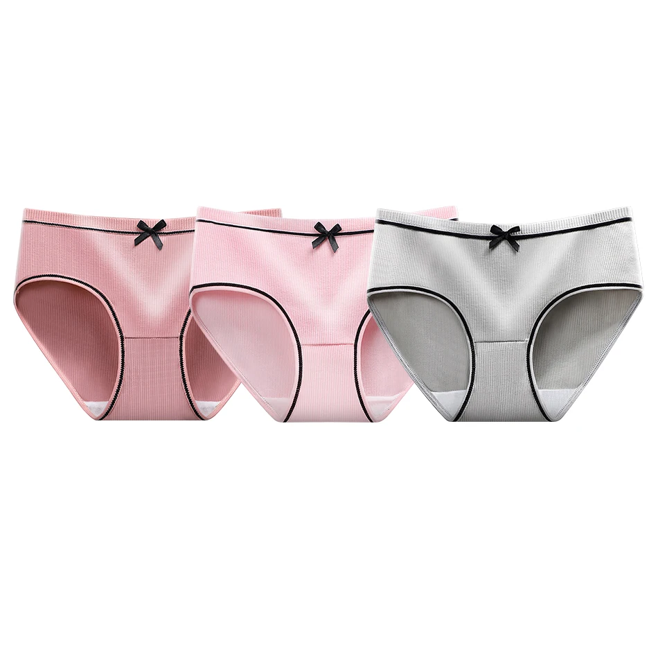 Teen Girls Ribbed Mid Waist Fit Traceless Avoid Embarrassment Underwear Cute and Sexy Wrap the Buttocks Three Piece Sets Panties