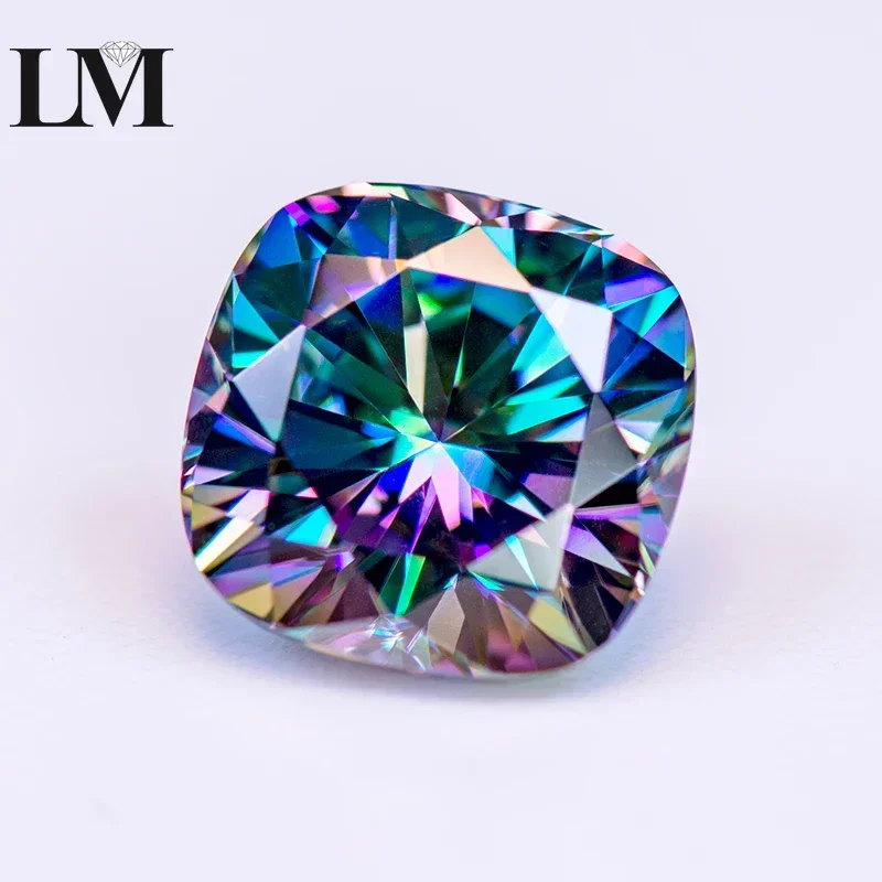 

Moissanite Stone Rainbow Green Color Cushion Cut Lab Grow Diamond Charms DIY Jewelry Making with GRA Certificate Free Delivery