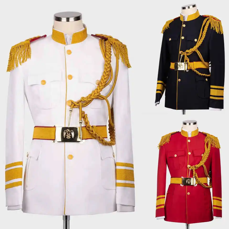 

Handsome Men Suits 2 Piece Jacket Pants Single Breasted Band Uniform Formal Occasion Banquet Party Birthday Customized