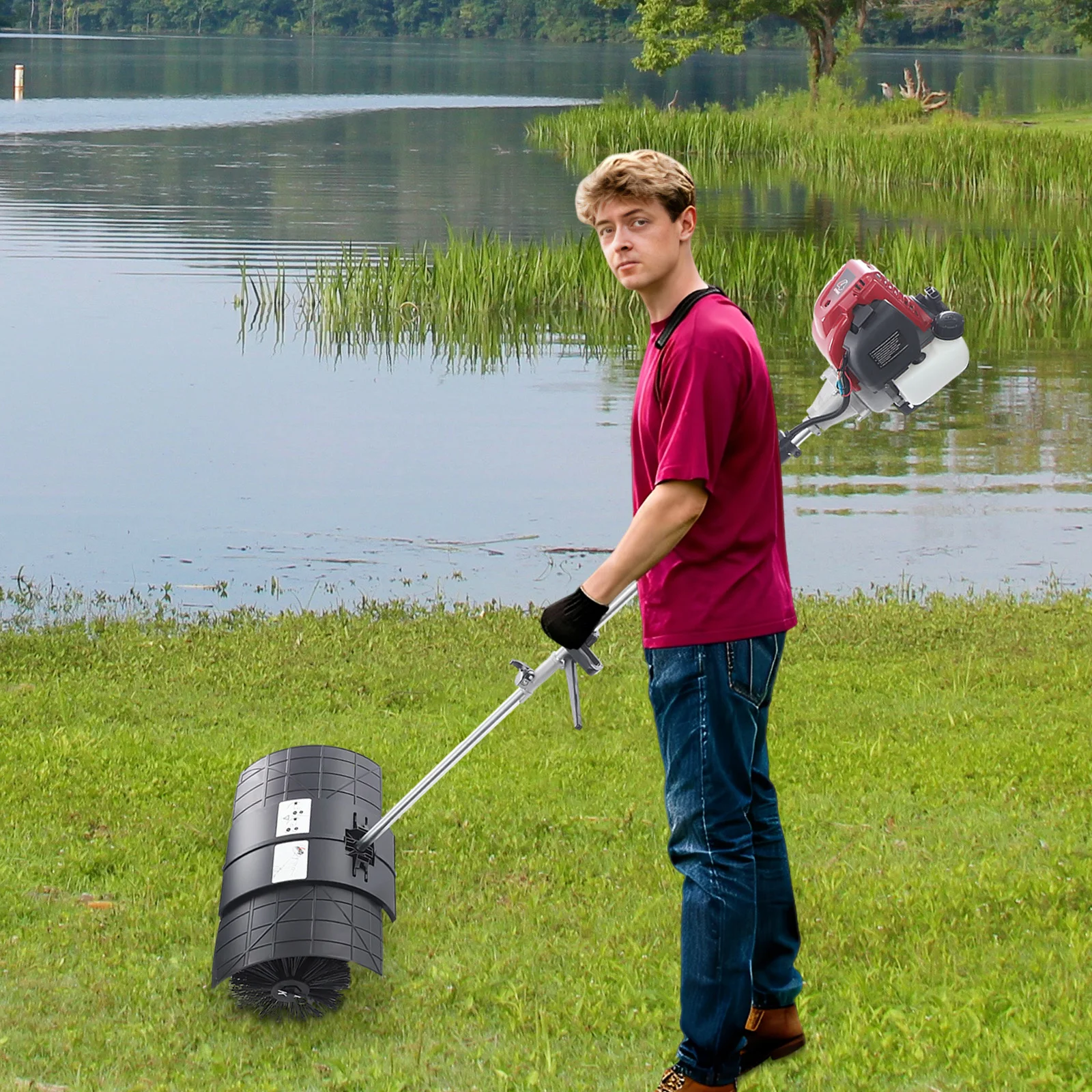 

4-тактная подметальная машина для газонов и дворов, уличная подметальная машина с передней ручкой и плечевым ремнем, подметальная машина для подъездных дорог и дворов