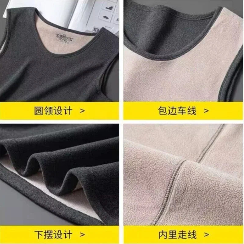 Mens Heat Vest Solid Base Thick Slim Comfortable Thermal Shirt Sleeveless Round Neck Velvet Thickening Thermal Underwear XL-4XL