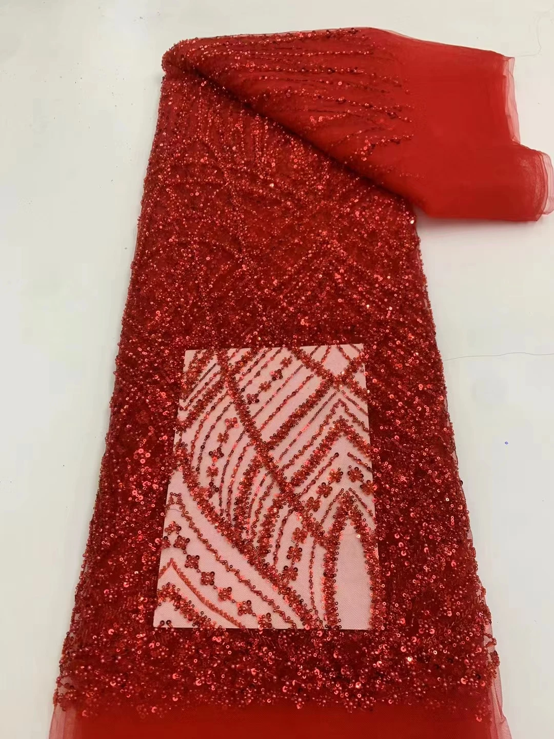 

Luxury African Sequins Beaded Lace Fabric 2023 High Quality French Groom Wedding Bridal Embroidery Tulle Lace Fabric XB