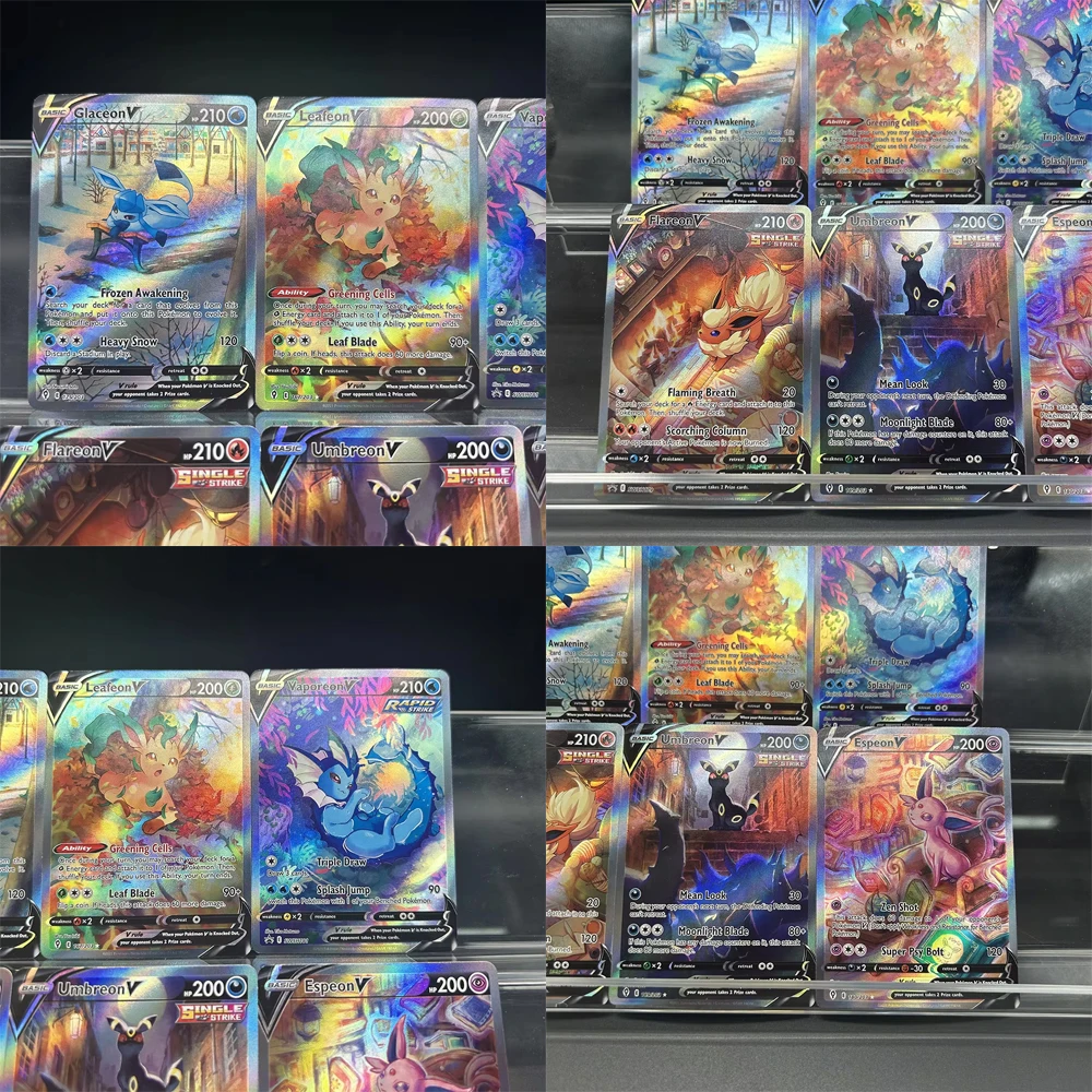 DIY Proxy PTCG Collection Card English Eevee Family Umbreon Espeon Flareon Vaporeon Leafeon Card Refractive Flash Foil Card