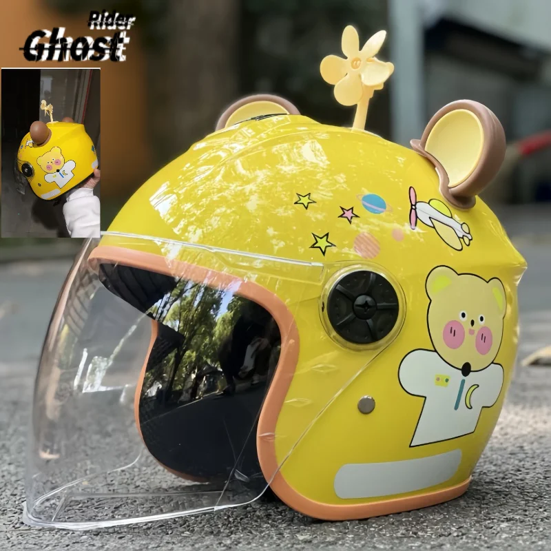 3-14 years old Kids Cute Half Face Helmet with Balloon Rabbit & Wings, Rainproof Sunscreen  Safety Helmet  Scooter Riding