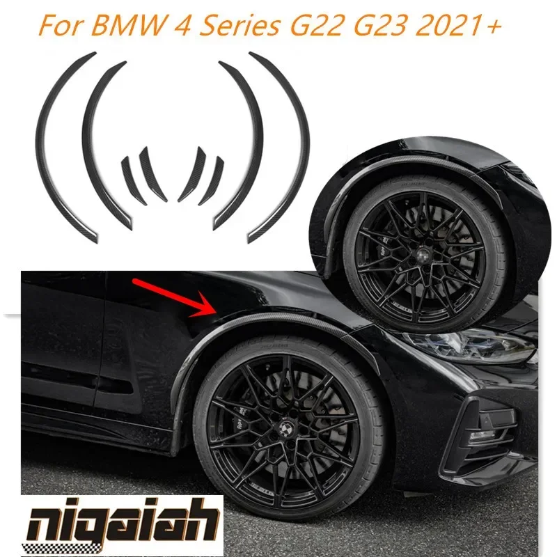 

8 Pcs Dry Carbon Fiber Front/Rear Bumper Side Fender Trim Wheel Eyebrow Cover For BMW 4 Series G22 G23 2021+ Two door MP Style