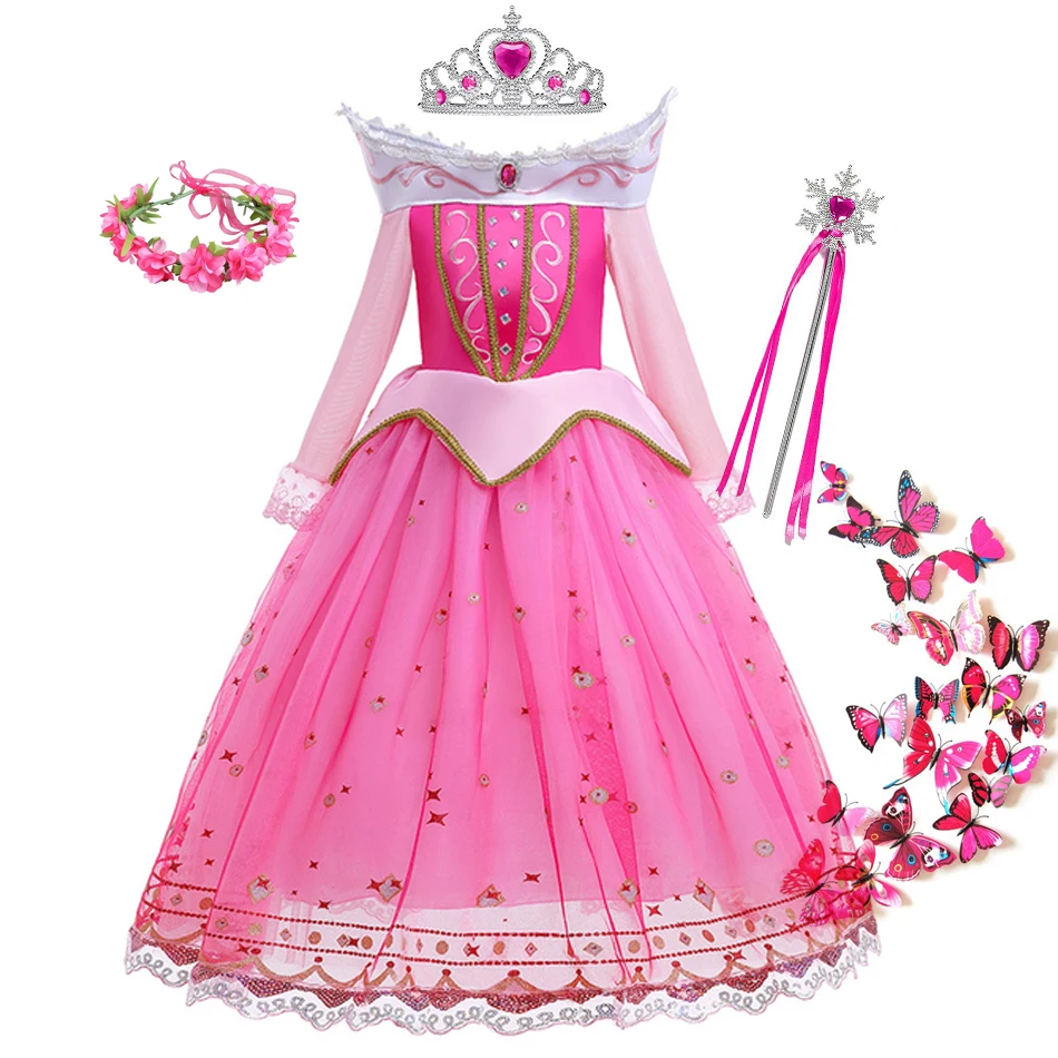 Sleeping Beauty Costume for Girls Aurora Dress Long Sleeves Off Shoulder  Kids Halloween Christmas Fancy Party Princess Clothing - AliExpress 1501