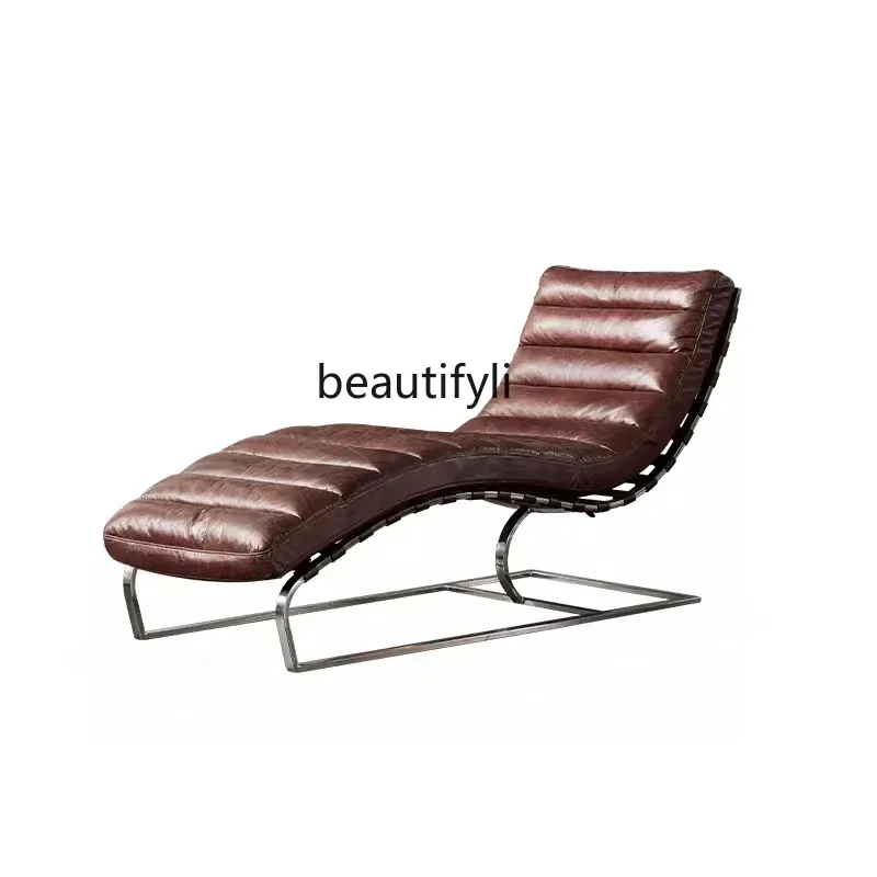 

xxxNordic Post-Modern Retro Luxury Leather Recliner Home Living Room Lazy Sofa Balcony Urban Iron Leisure Chair furniture