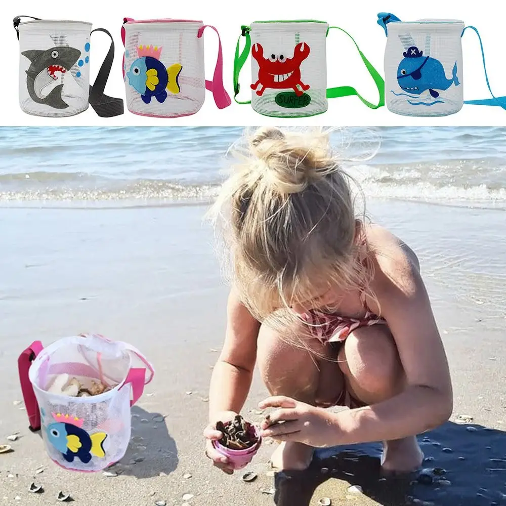 

Cartoon Pattern Beach Toy Mesh Bag Creative Multicolor Shark Whale Crab Shell Storage Bag Vacation Holiday Bucket Net Bag Kids