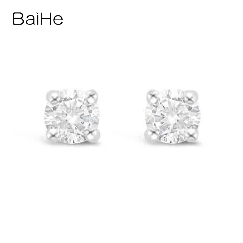 

BAIHE Solid 18K White/Yellow/Rose Gold 0.25ct H/SI Natural Diamond Stud Earrings For Women Men Trendy Engagement Fine Jewelry