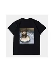 Milk Face Cat Meme Print T Shirt Weird Humor Funny Cat Graphic T-Shirts Men's Women Fashion Cotton Oversized Streetwear 77899