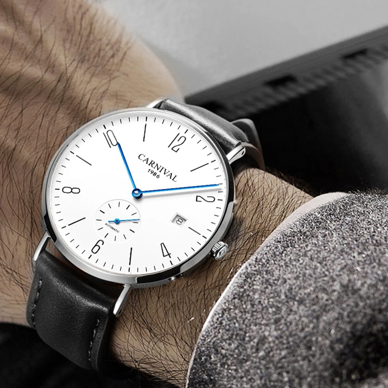 CARNIVAL Brand Fashion Business Watches For Men Luxury Automatic Wrist Watches Waterproof Ultra Thin Calendar Clock Montre Homme