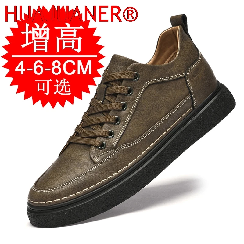 

Genuine Leather Heightening Shoes Elevator Shoe Height Increase Footwear Men Height Increase Insole 8CM Men Sneakers Skate Shoes