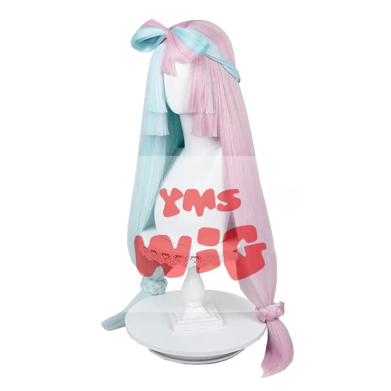 

qa156YMS Синтетические волосы Косплей Парики Алый Фиолетовый Ино 95 см Длинный розовый и зеленый парик с хвостиком Термостойкий