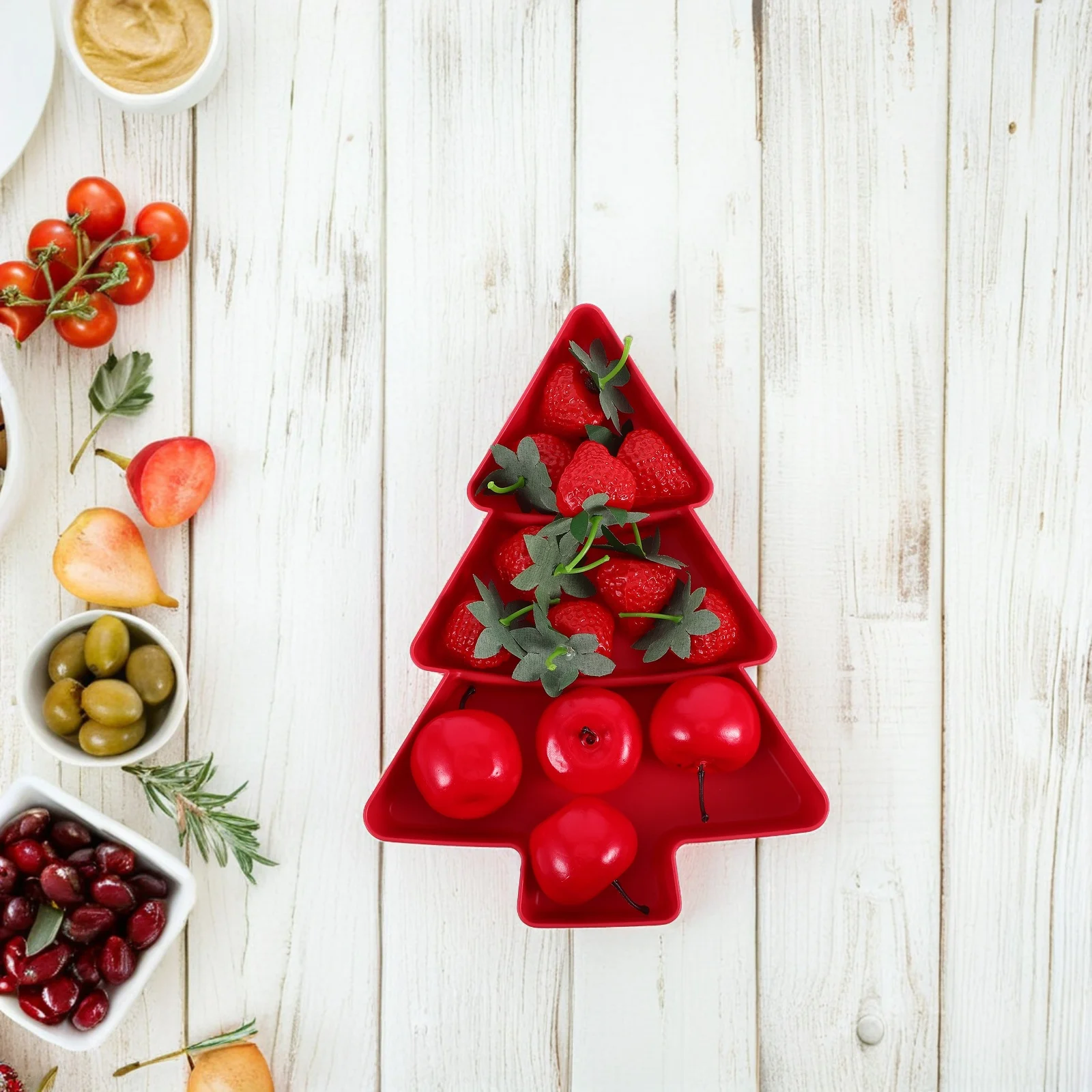 

3Pcs Holiday Snack Tray Christmas Tree Shaped Divided Fruit Plate for Candies Nuts Treats Lightweight Easy Wash Plastic Serving
