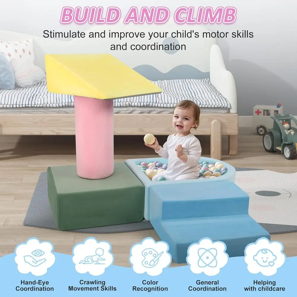 Kit da arrampicata in schiuma per neonati: set da gioco per bambini da 5 pezzi con pozzo per divertimento in interni