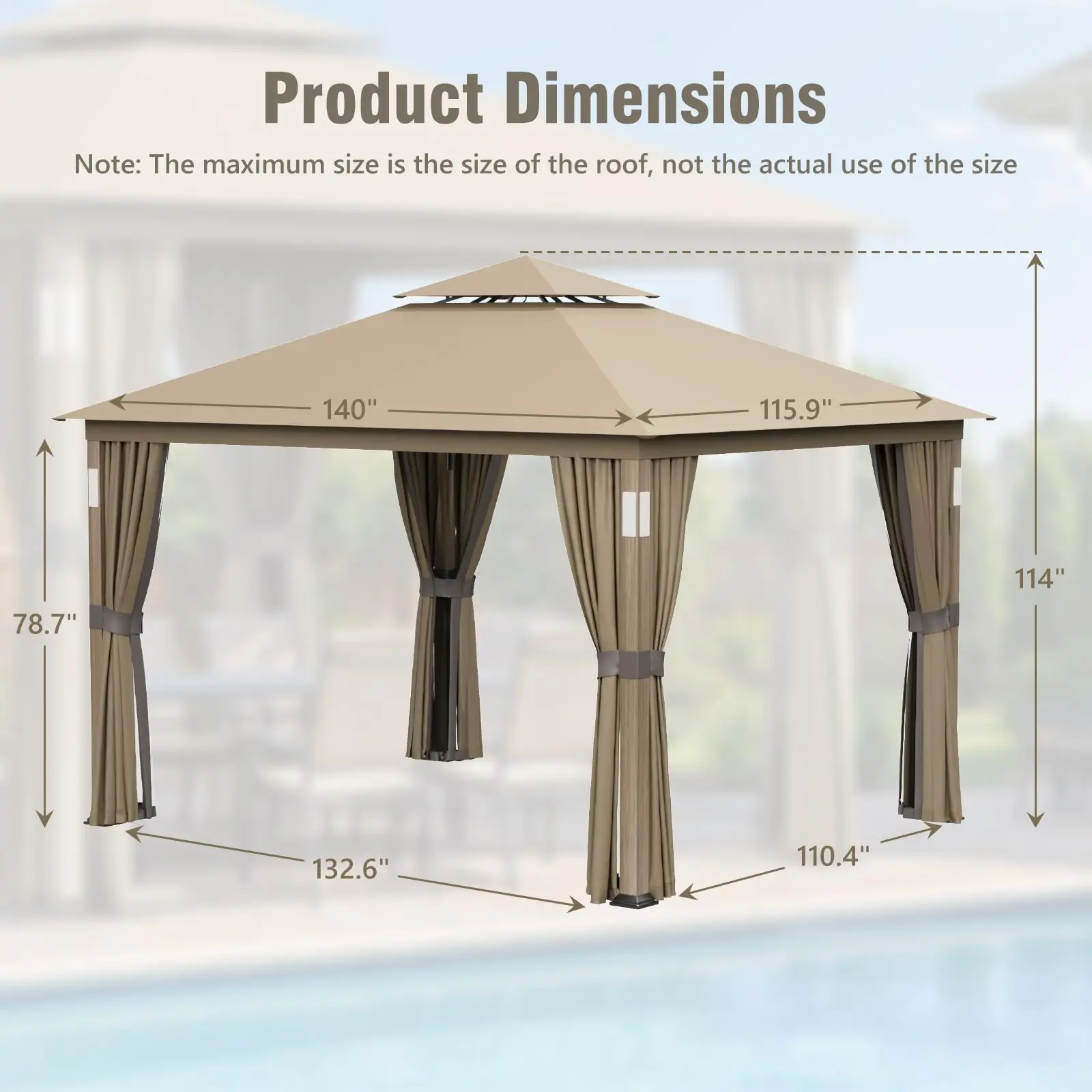 Outdoor Patio Gazebo 10x12 FT, t Top Gazebo with Arched Roof , Metal Fe, Mosquito Netting & Privacy Curtains, for