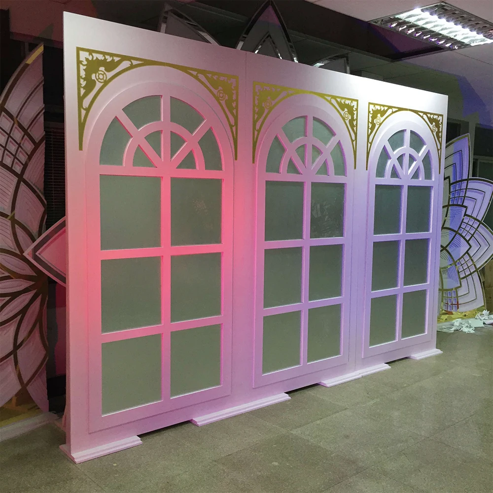 

FSDKX Craft Party Events Wedding Decoration Golden Acrylic PVC Arch Door Backdrop From Chinese suppliers