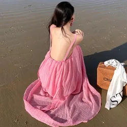 New Daring Fairy Backless Prom Dress Modern Women Pink Summer Birthday Sexy Dress Female Midi Holiday Sweet Simple Style Clothes