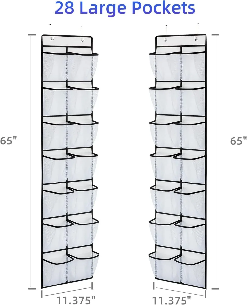 14 Pocket Over Door Shoe Organizer with 4 Hooks - Breathable Mesh Storage for Closet, Pantry, or Bathroom (2 Pack) view 2
