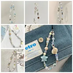 Hanging Cord Beaded Phone Chain Anti-Lost Phone Charms Phone Strap Star Pearl Handmade Mobile Lanyard Phone Pendant