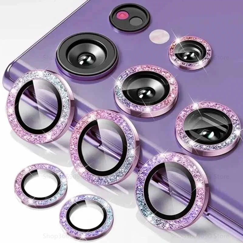 Glitter Camera Ring for Samsung Galaxy S24 Ultra S 24 Plus S24+ Back Lens Screen Protector Glass S24plus  S24ultra Cap Case ﻿