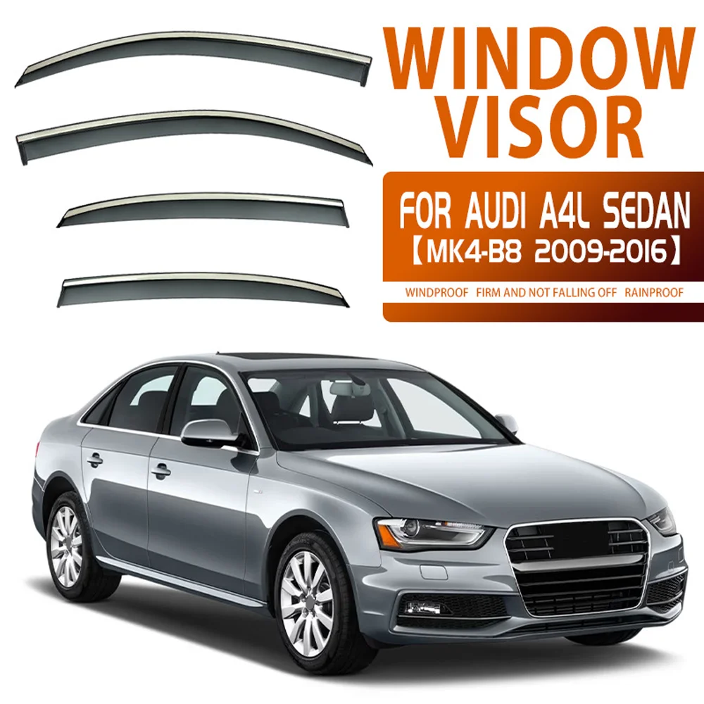 

Chrome Strips Rain Guards for Audi A4L B8 2009-2016 SEDAN Window Visor Wind Deflectors Door Visor Vent Shades Ventvisor