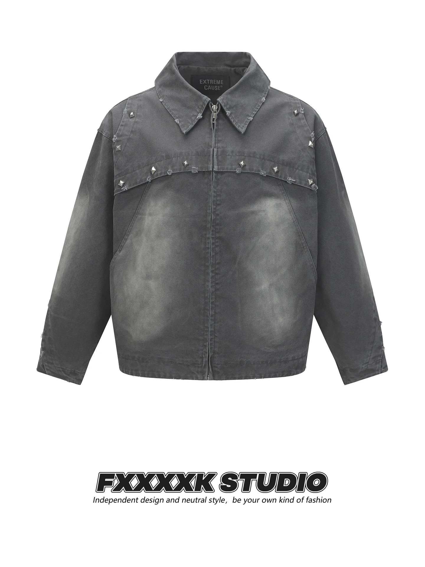 

Мужской свободный кардиган из хлопка с эффектом потертости, деконструктированный, с металлическими заклепками и элементами пэчворка