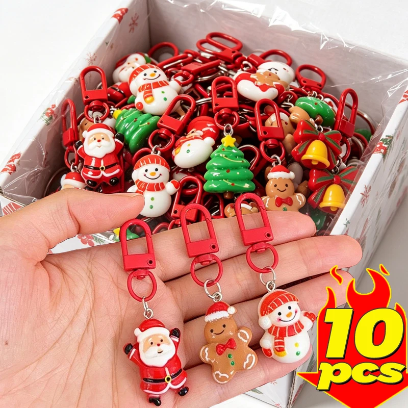 1/10Pcs Christmas Resin Keychain Backpack Santa Claus Pendant Decoration Key Chain Party Gifts Jewelry Accessories Xmas Keyring