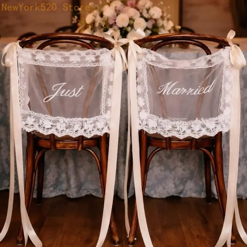 Wedding Chair Back Pair with See-Through Center and Ribbon Finish N84C