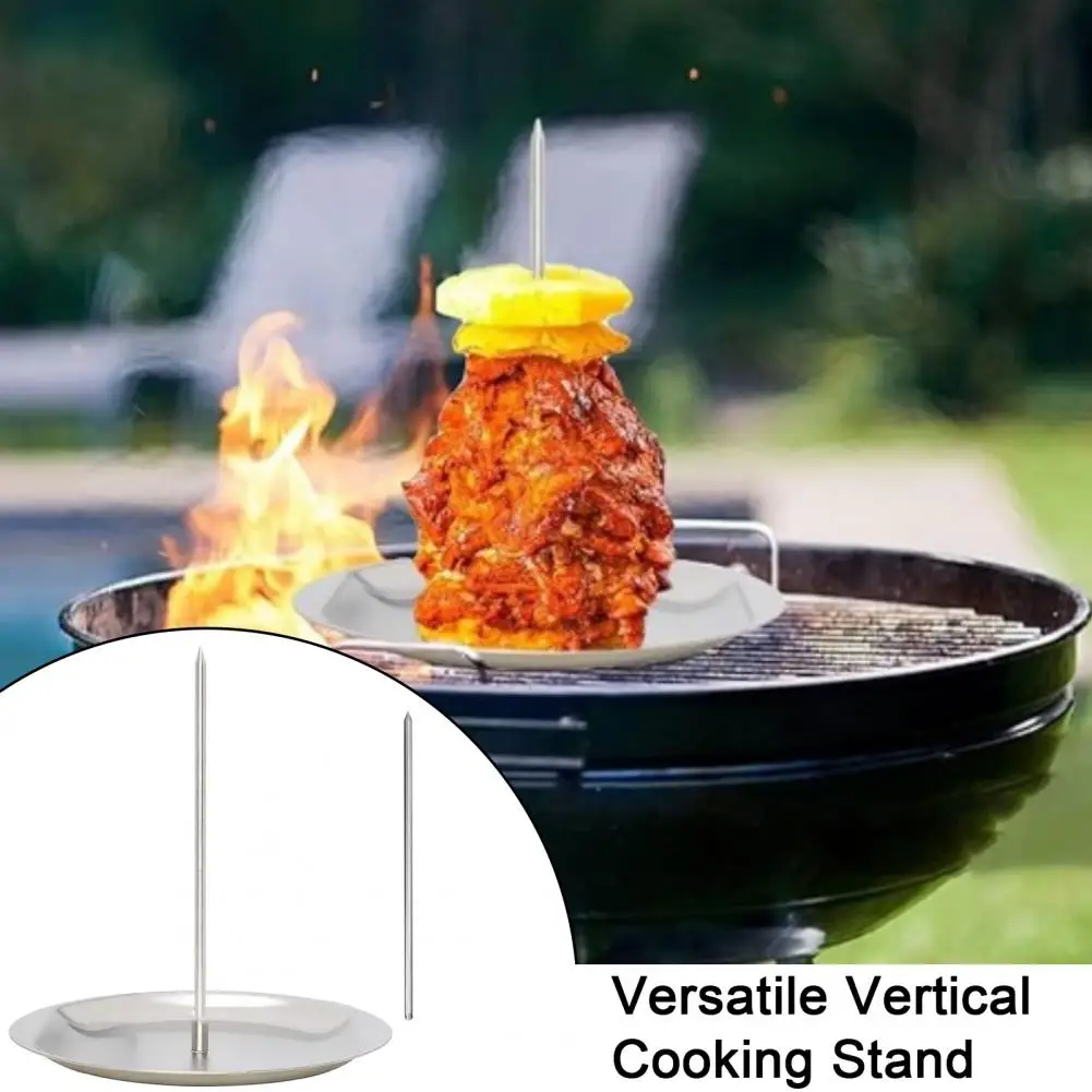 Stainless Steel Barbecue Grill Tools Tacos Al Pastor Vertical Skewer Kebabs With 2 Spikes 8 Inch Shawarma Rack Pan BBQ Accessory