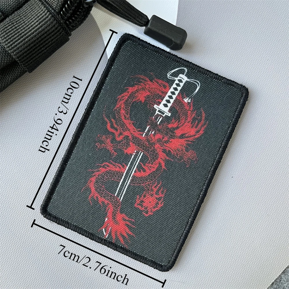 Katana and Japanese Dragon Morale Tactical Patches for Clothing Printed Hook and Loop Patch Military Backpack Sticker