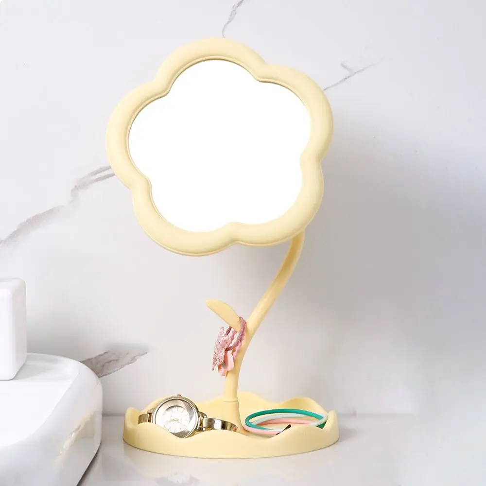 Portable High Definition Desktop Makeup Mirrors Flower Shaped INS Style Dressing Mirror 360° Rotate Beauty Mirror