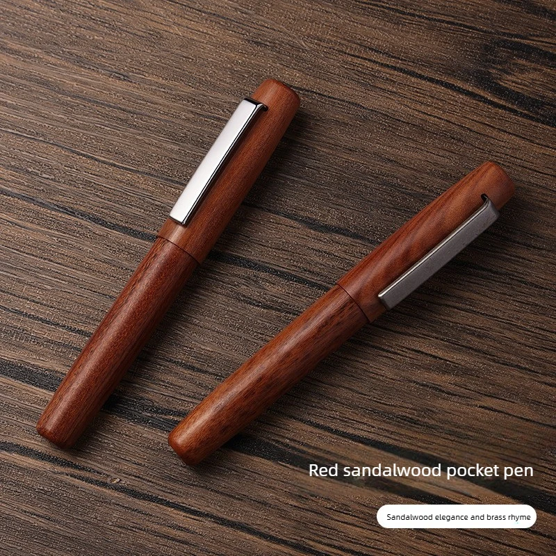 Solid Wood Rosewood Mini Pocket Fountain Pen Rotating Cap Smooth Writing Pen Portable Durable Stationery Office School Supplies