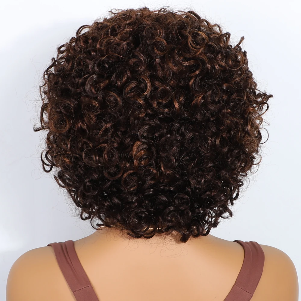 Lekker Short Kinky Curly Bob 100% Human Hair Wig With Bangs For Women Brazilian Remy Hair Full Machine Made Colored Wear Go Wigs