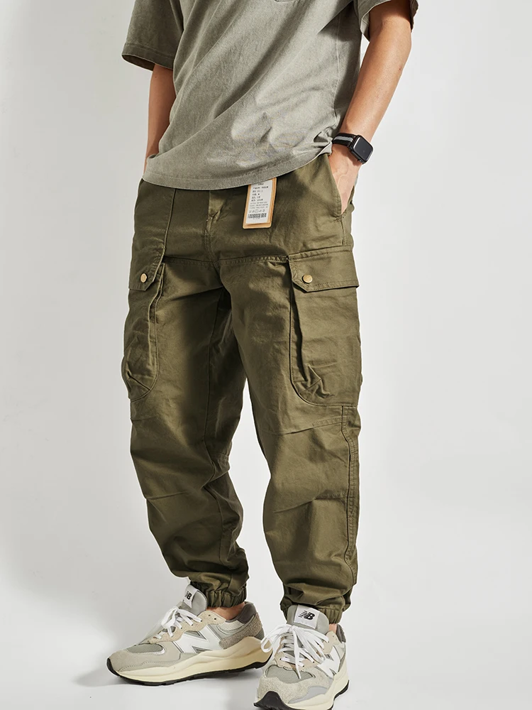 

Outdoor Casual Loose Men's Work Pants Multi-ket Faionable 3D Tailoring High Street Cuffed Trousers Breathable Cotton