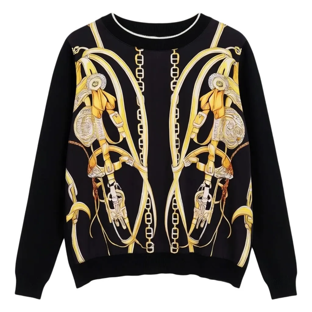 Autumn High Quality Long Sleeve T Shirts Women Clothing French Style Brand Designer Knot Printed O Neck Tops Female Knitwear
