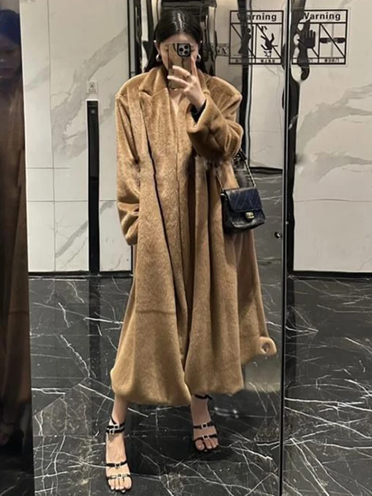 2024 New Cashmere Fur Long Jacket and Thickened Over Knee Faux Fur Coat Soft Fur Loose Outerwear Women