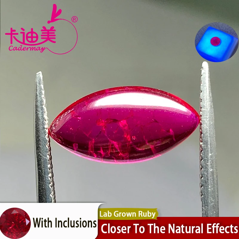 CADERMAY Cab Cut Marquise Shape Cut Lab Grown Ruby Loose Stone With Inclusions For Rings Necklace Jewelry Making