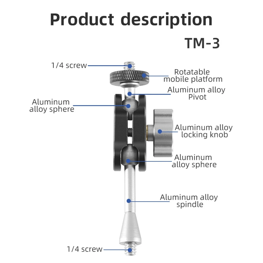 Superklem Met Multifunctionele Magische Arm Dubbele Kogelkop Super Klem Mount 1/4 Draad Adapter Voor Dslr Camera 'S, TM-3
