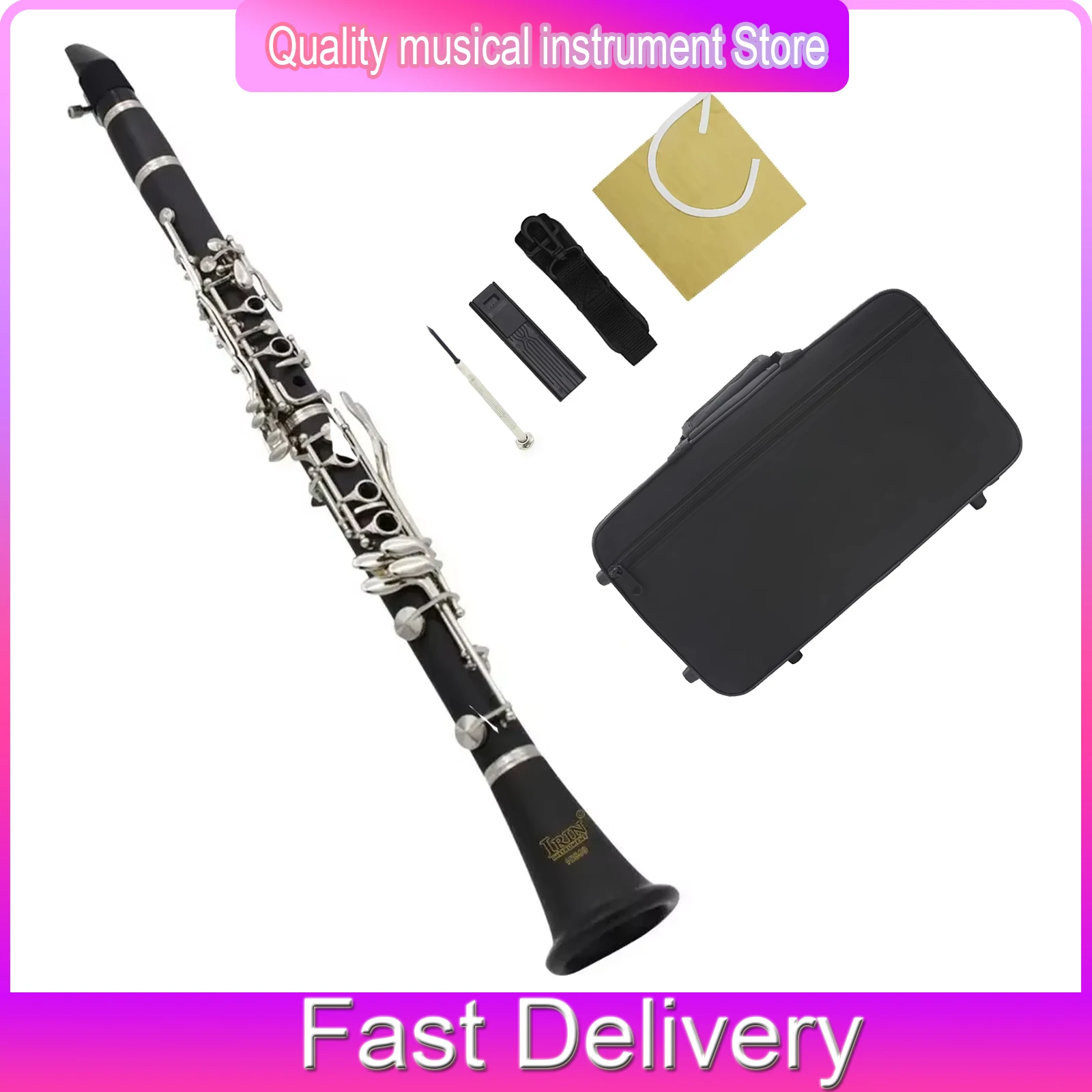 

Кларнет IRIN Bb, 17 клавиш, бакелитовый, из черного гренадилла, профессиональный деревянный духовой инструмент с футляром, запчастями и аксессуарами