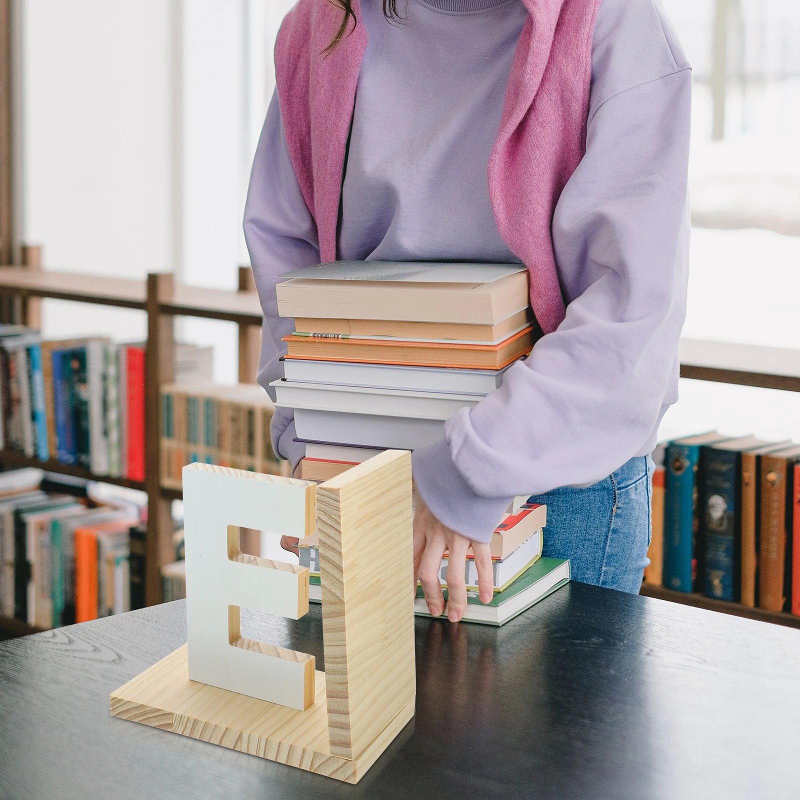 

Reusable Wooden Book Stand Letter Book Holder with Non Slip Pads Desktop Organizer for Bookshelf Study