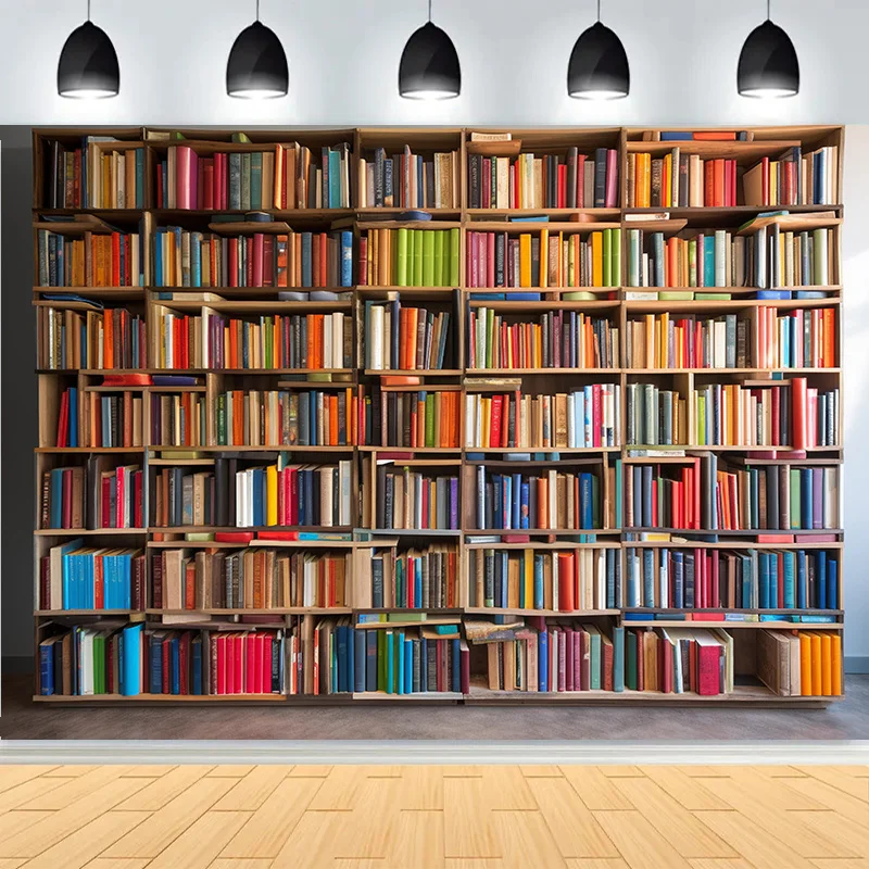 أرفف الكتب الخشبية مع الكتب خلفيات للتصوير الفوتوغرافي مكتبة المدرسة الكلاسيكية غرفة لايف خمر خزانة صورة خلفية SJ-03