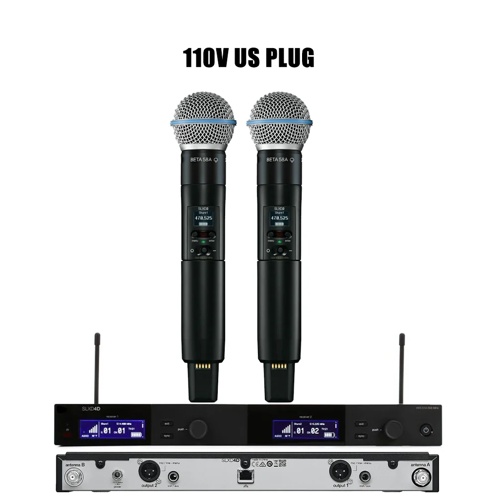 SLXD4D professional 2 Channel 600MHz UHF wireless microphone system SLX SLX24 SLXD4 BETA58 for karaoke DJ Stage system