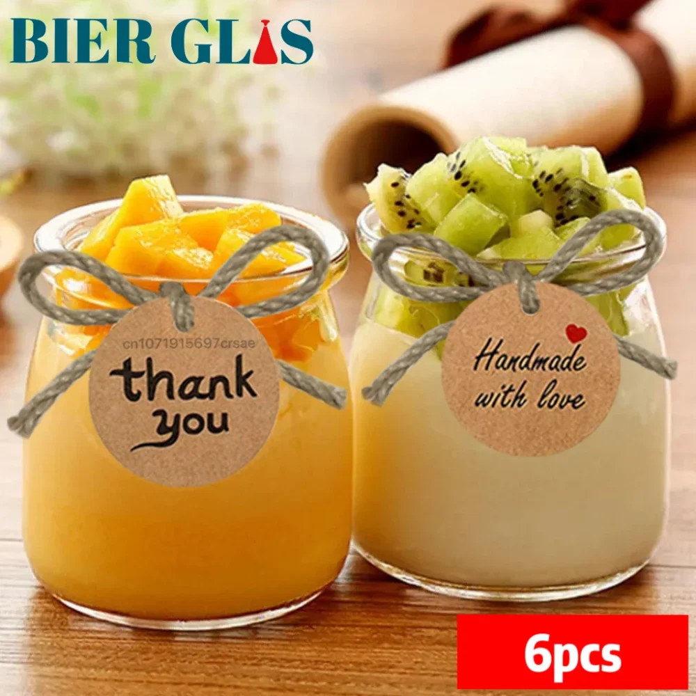 6pcs Pudding Jar Glass 100 Ml Yogurt Pots Mousse Cup Party Dessert Table Decoration Bottle with Lid Food Storage Containere Set