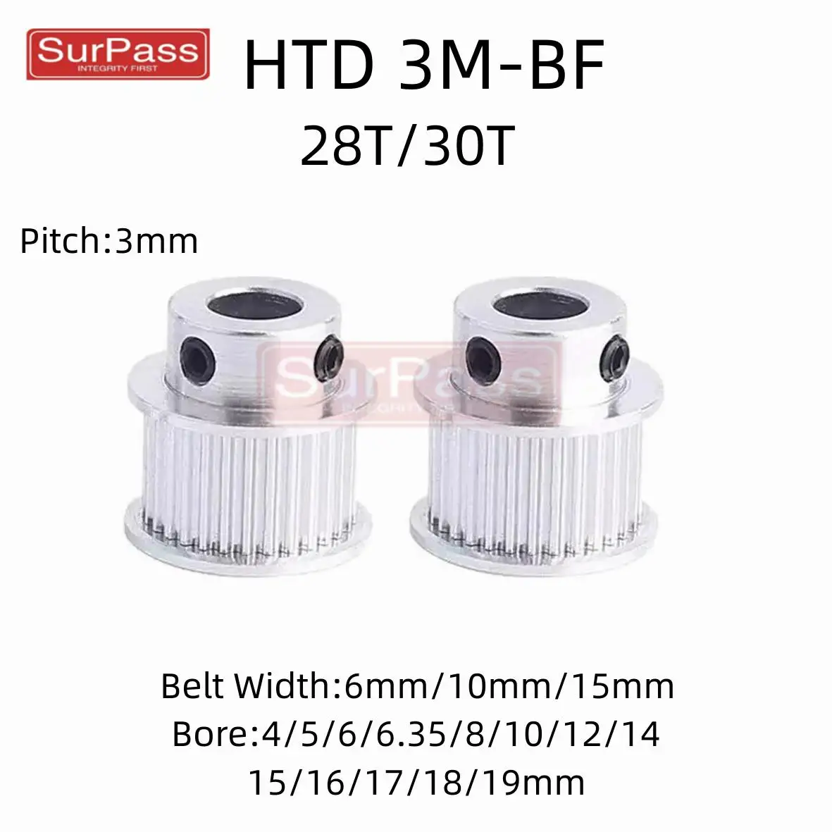 

28T/30Tooth HTD 3M BF model Timing Pulley With Gear Pitch 3mm Inner Hole Of 5/6/6.35/8/10/12/12.7/14/15/16/17/18mm And Surface W