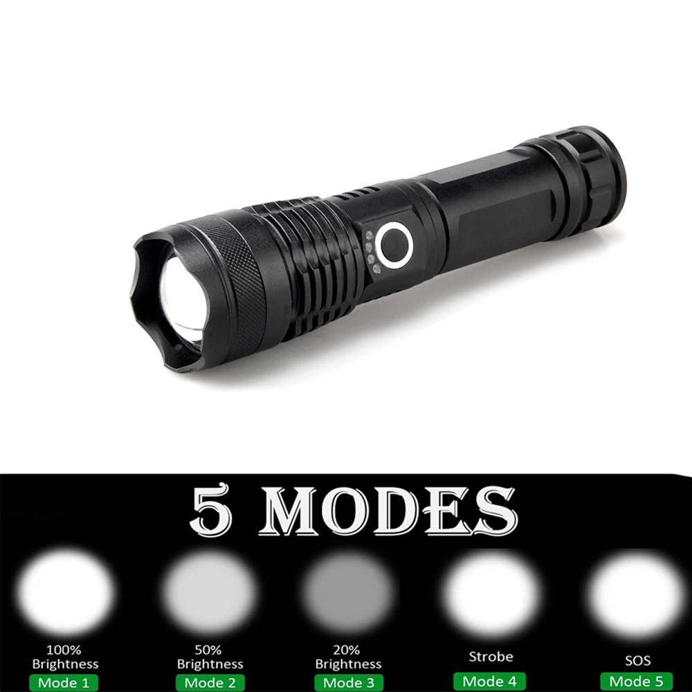 3000 lumens telescopic zoom P50 LED flashlight with USB cable 26650 battery IPX5 outdoor charging searchlight flashlight