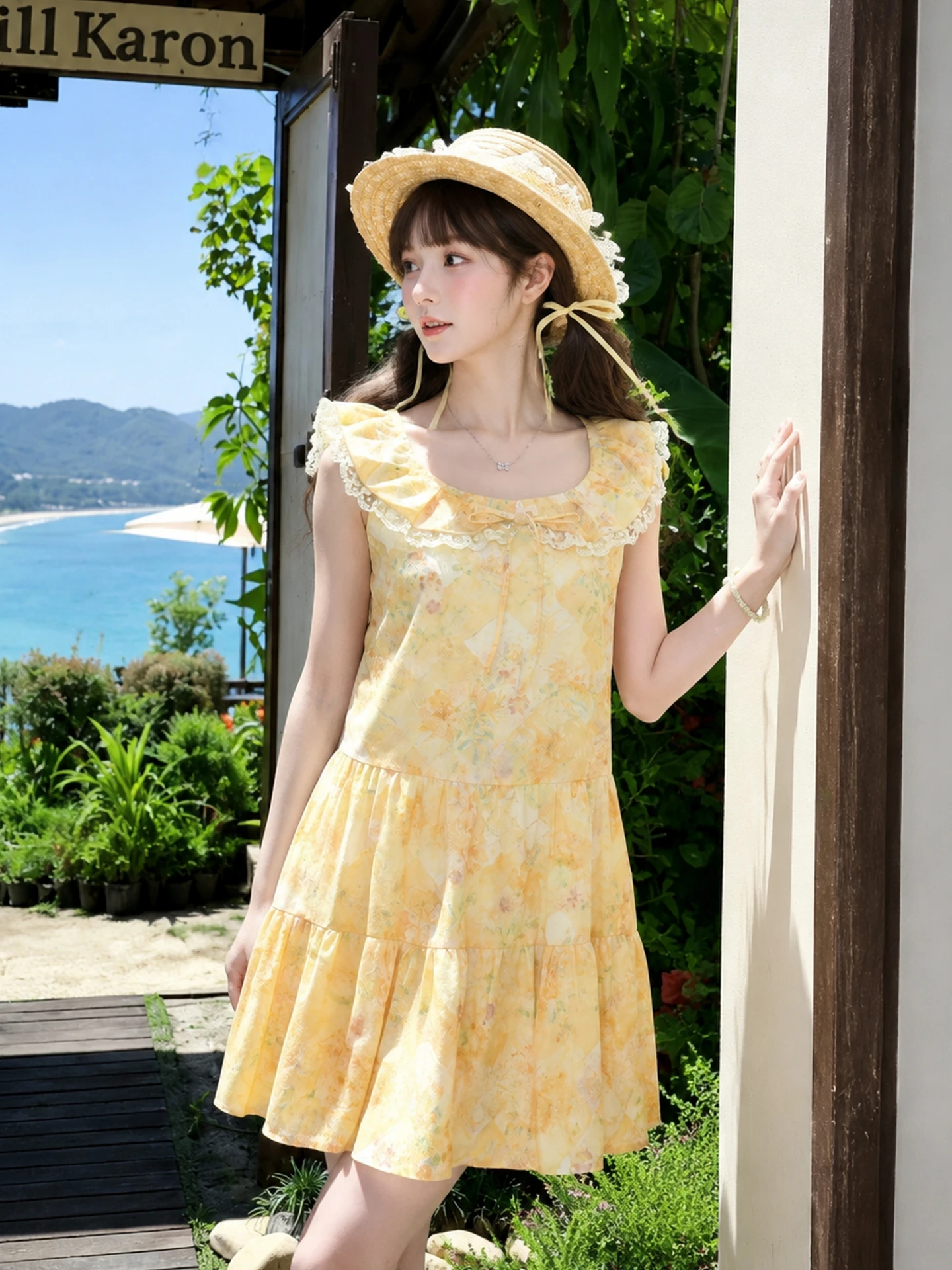 Sweet Floral Print Loose Sleeveless Dress Lace Collar High Waist Short Skirt Style Summer Women's Clothing Casual A-Line Dress