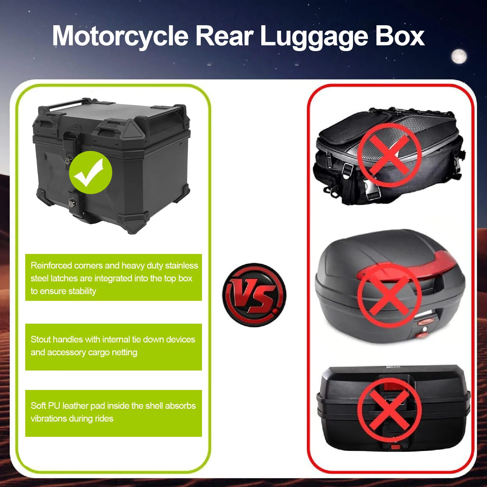 45L Motorcycle Top Box Universal Waterproof Rear Luggage Storage Tool Cases Trunk Tour Tail Box with Quick Release Plate