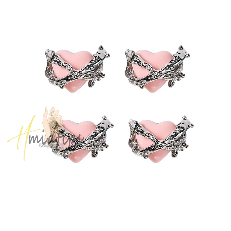 10Pcs Punk Style Pink Heart Nail Charms Black Heart Shape Punk Style Manicure DIY Acrylic Nail Jewelry Manicure Decoration