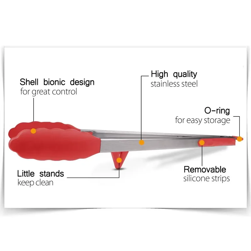 LMETJMA Kitchen Cooking Tongs Heat Resistant Stainless Steel BBQ Tong with Silicone Tips and Stand Design For Salad Grill KC0254